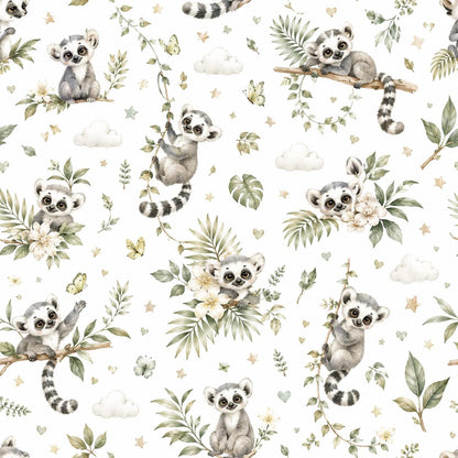 Lemur Jungle Wallpaper: Tropical Animal Nursery Wall Mural