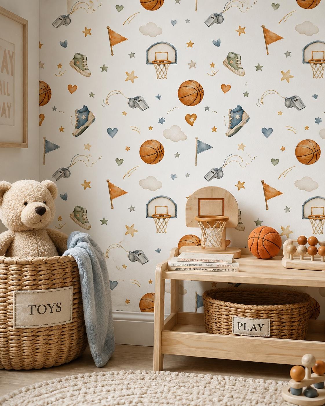 Basketball Hoop Wallpaper: Sports Nursery Peel and Stick Mural
