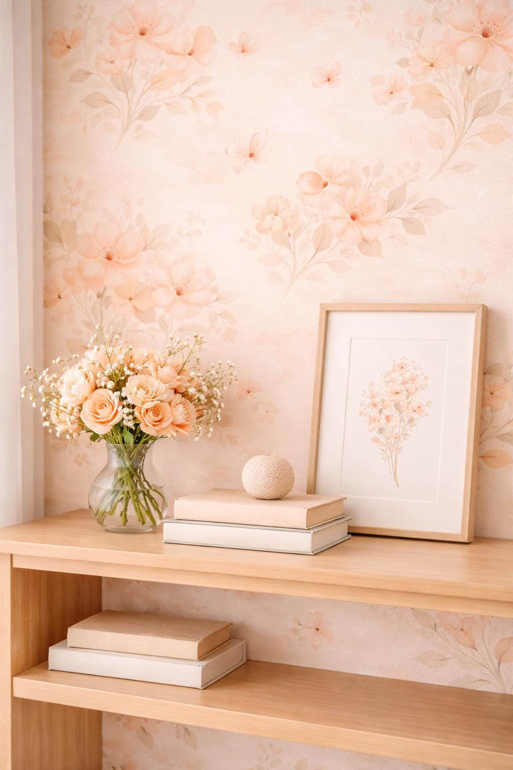 Peach Floral Wallpaper: Soft Pastel Flower Wall Mural (Peel and Stick)