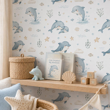 Dolphin Wallpaper: Coastal Nursery Wall Mural