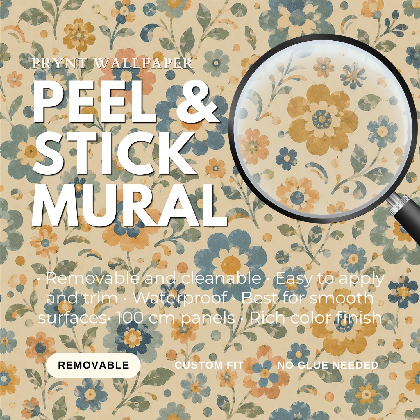 Retro Blue Floral Wallpaper: Groovy Vintage Wall Mural