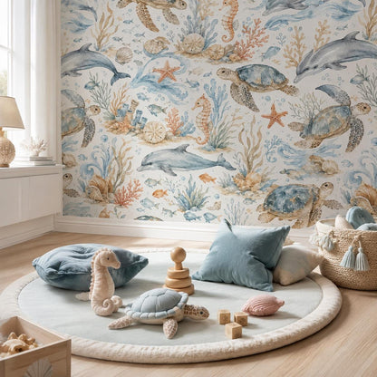 Seaside Animal Wallpaper Coastal Blue Nursery Wall Mural