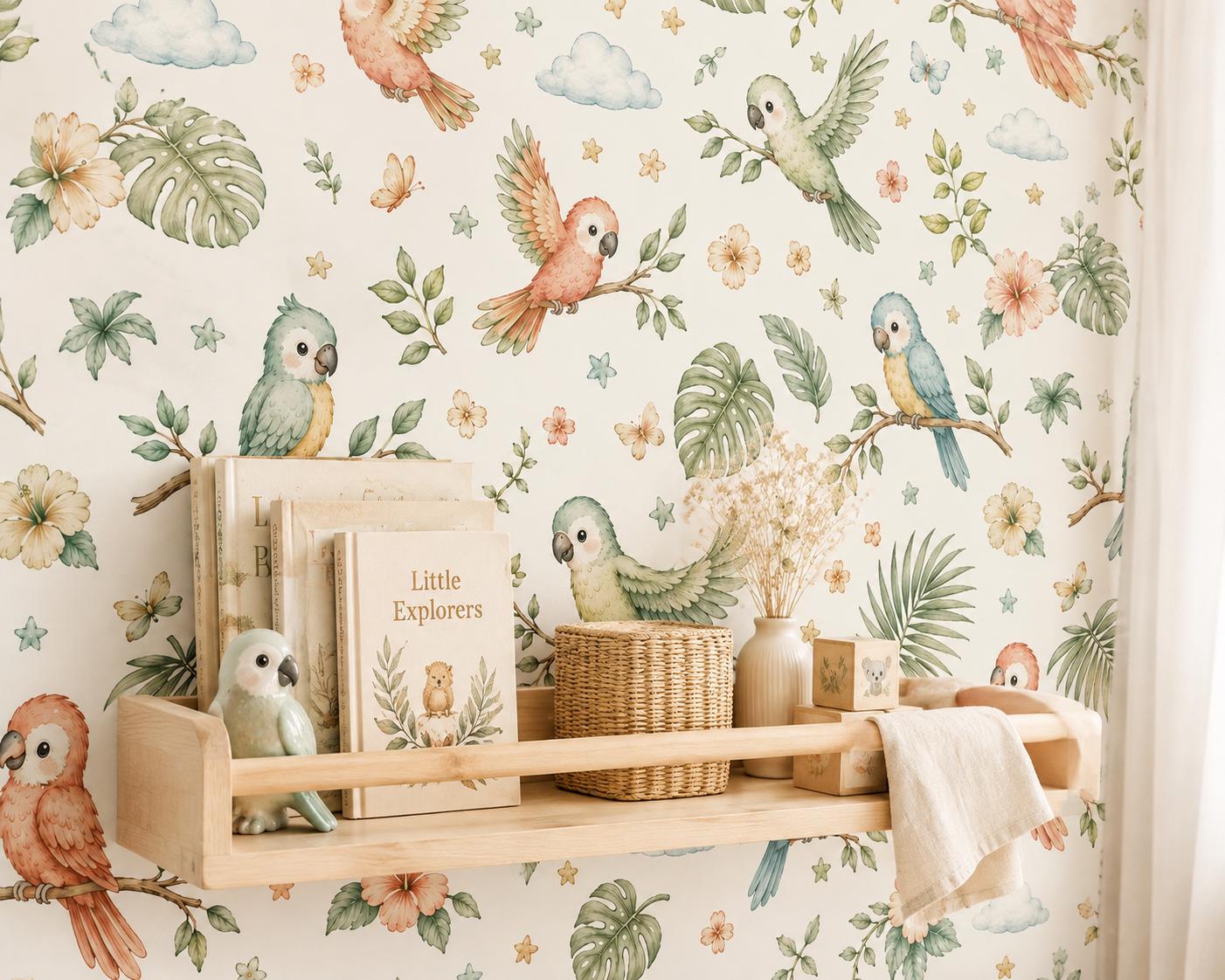 Parrot Wallpaper: Tropical Bird Nursery Mural