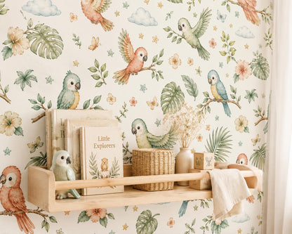 Parrot Wallpaper: Tropical Bird Nursery Mural