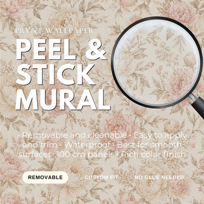 Champagne Blush Peony Wallpaper: Romantic Floral Wall Mural
