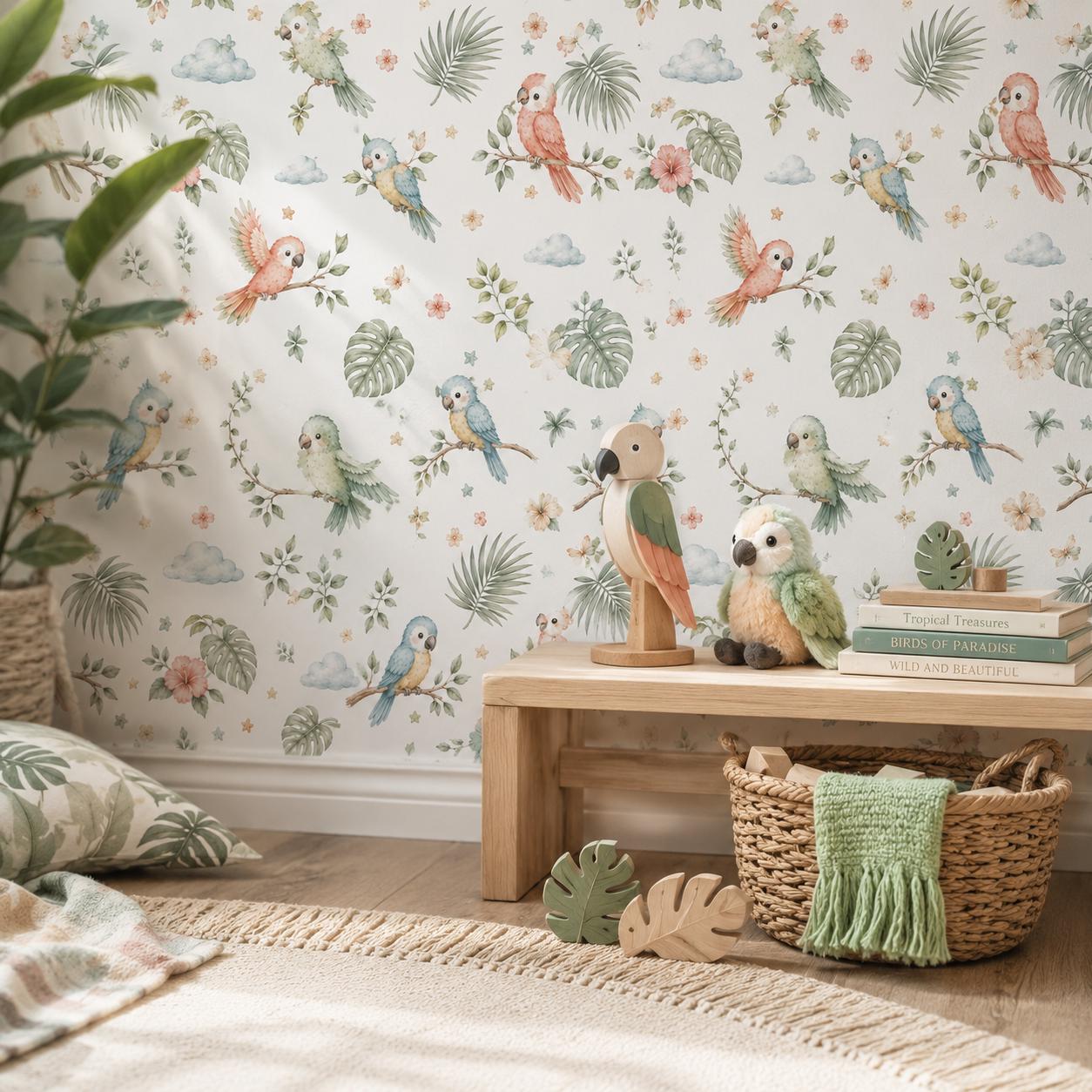 Parrot Wallpaper: Tropical Bird Nursery Mural