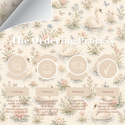 Swan Lake Floral Wallpaper: Elegant Nursery Wall Mural