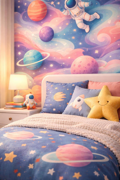 Space Kids Wallpaper: Astronaut Galaxy Peel and Stick Mural
