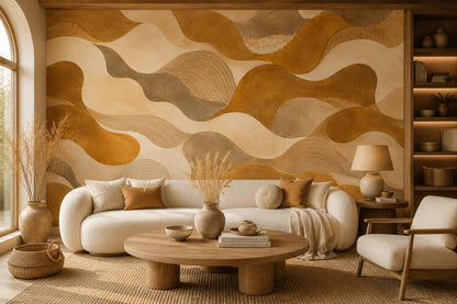 Ochre Abstract Wallpaper: Golden Earth Wall Mural