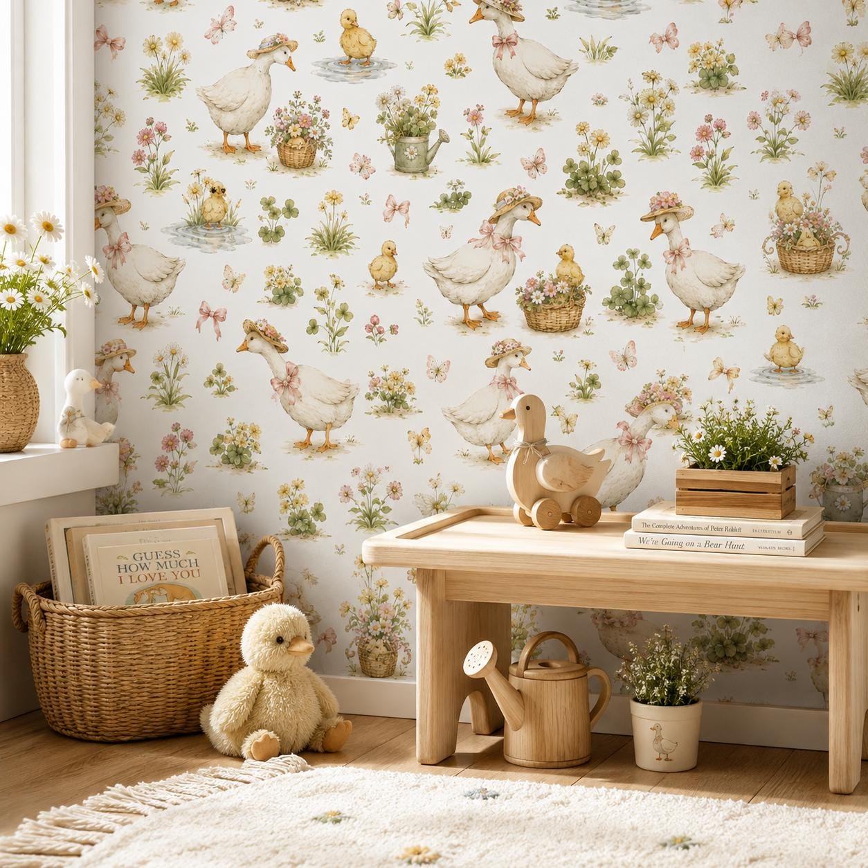 Goose Garden Wallpaper: Cottage Nursery Mural