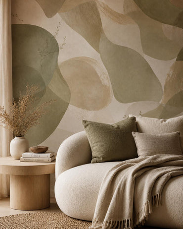 Olive Sand Abstract Wallpaper: Earthy Modern Wall Mural
