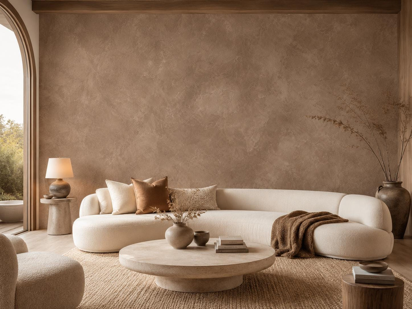 Cocoa Plaster Wallpaper: Warm Brown Textured Wall Mural