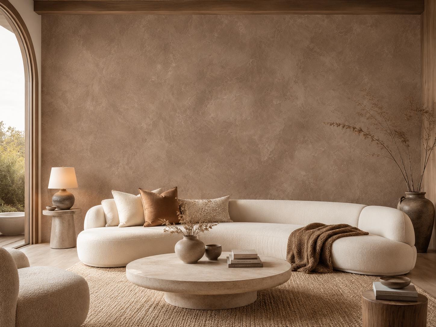 Cocoa Plaster Wallpaper: Warm Brown Textured Wall Mural
