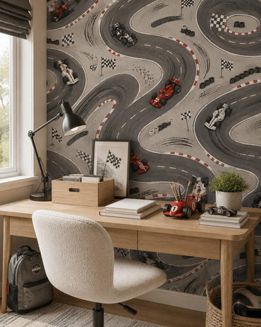 Kids Race Car Wallpaper: Racing Track Wall Mural for Boys Room