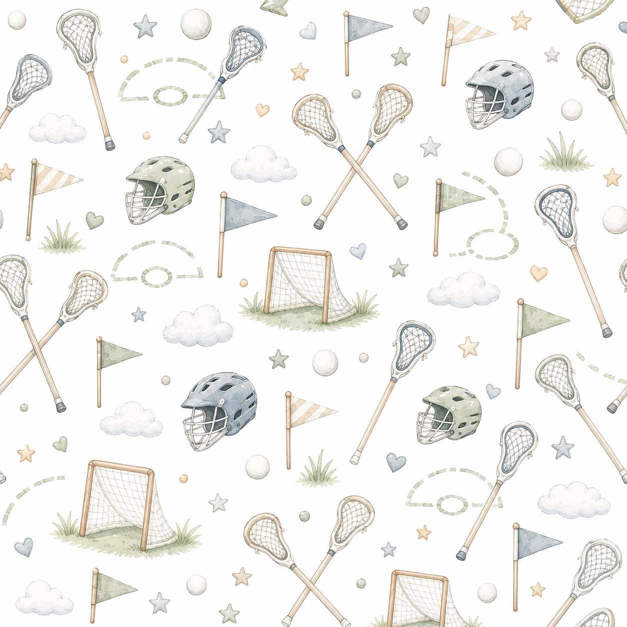 Lacrosse Stick Wallpaper: Preppy Sports Nursery Mural