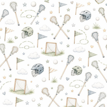 Lacrosse Stick Wallpaper: Preppy Sports Nursery Mural