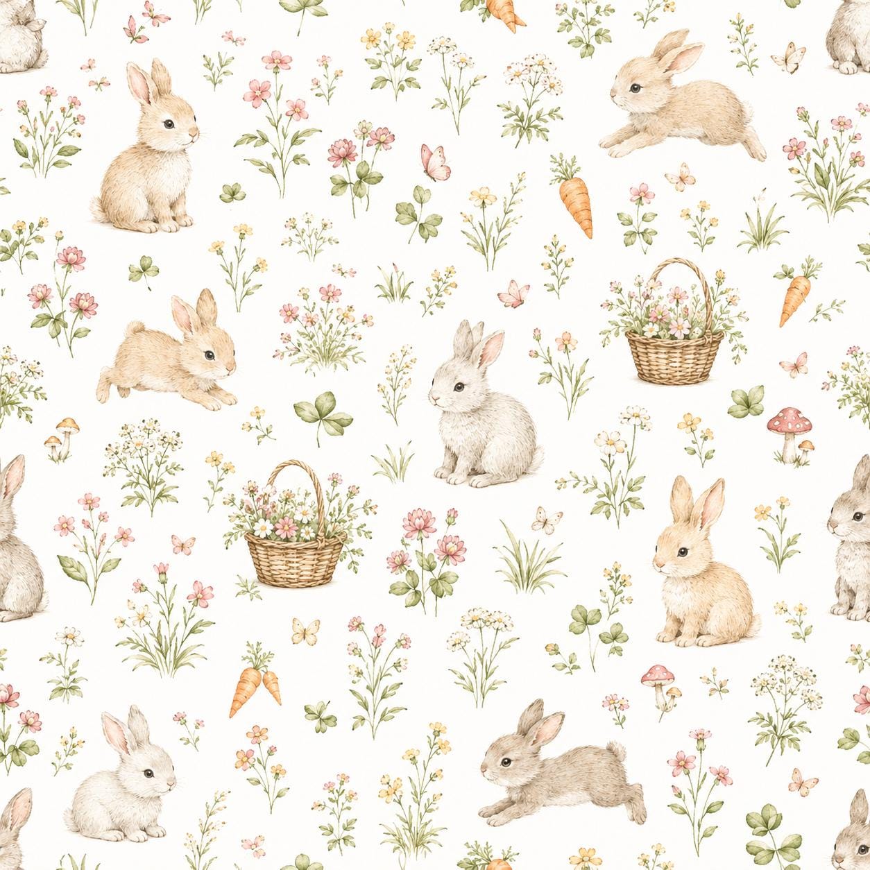Bunny Meadow Wallpaper: Floral Rabbit Wall Mural