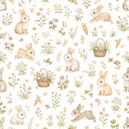 Bunny Meadow Wallpaper: Floral Rabbit Wall Mural