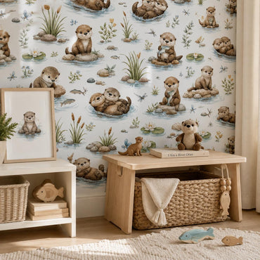 Otter River Peel and Stick Wallpaper Mural: Nursery Wall Decor