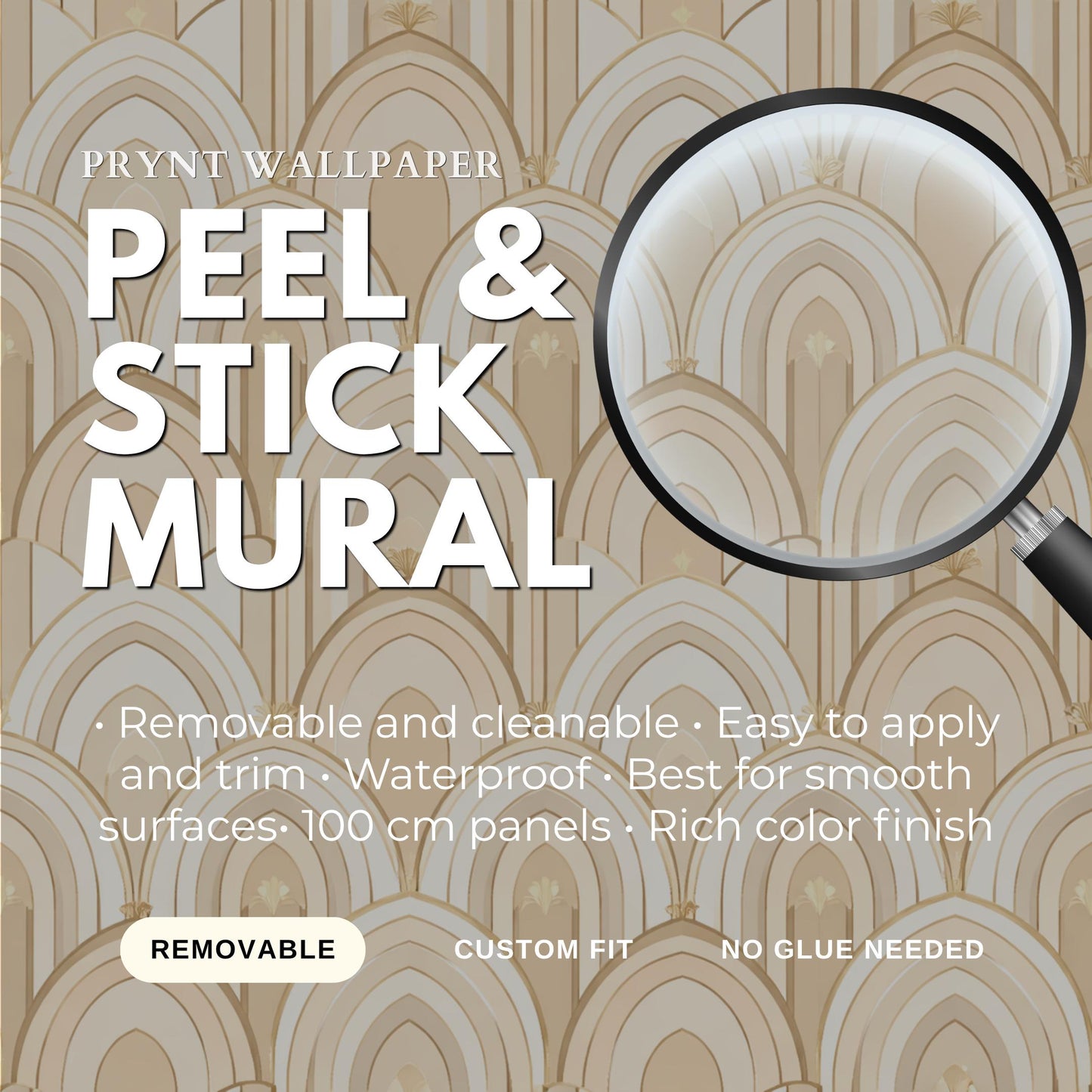 Beige Art Deco Arch Wallpaper: Geometric Arch Mural (Peel and Stick)
