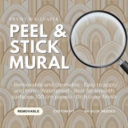 Beige Art Deco Arch Wallpaper: Geometric Arch Mural (Peel and Stick)