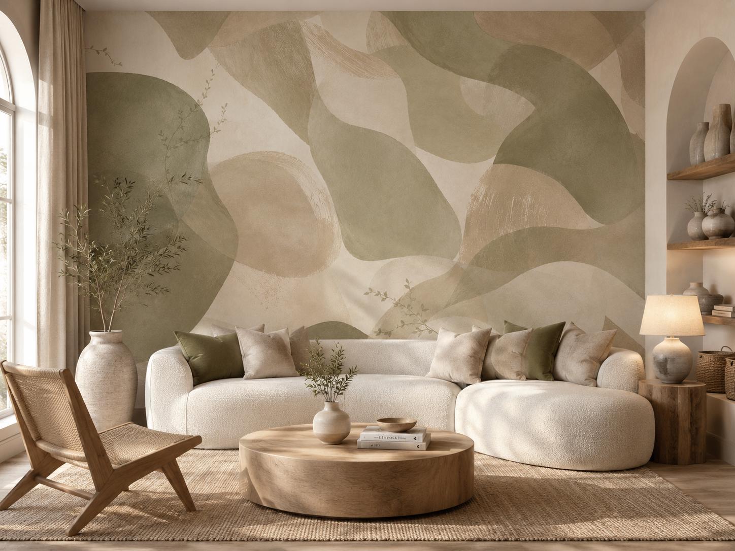 Olive Sand Abstract Wallpaper: Earthy Modern Wall Mural