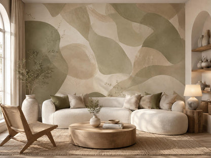 Olive Sand Abstract Wallpaper: Earthy Modern Wall Mural