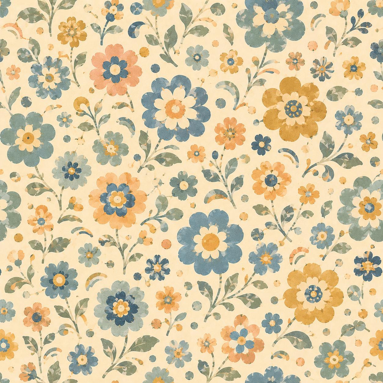 Retro Blue Floral Wallpaper: Groovy Vintage Wall Mural