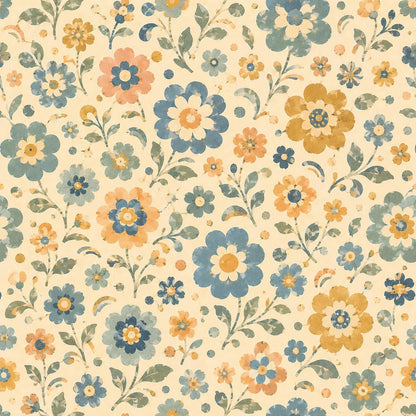 Retro Blue Floral Wallpaper: Groovy Vintage Wall Mural