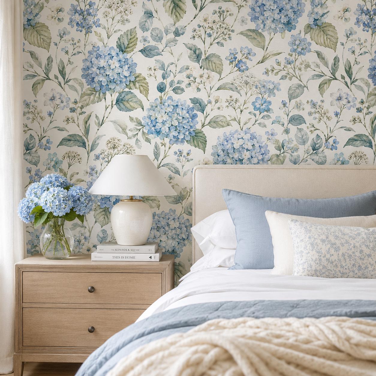 Blue Hydrangea Wallpaper: White Floral Wall Mural