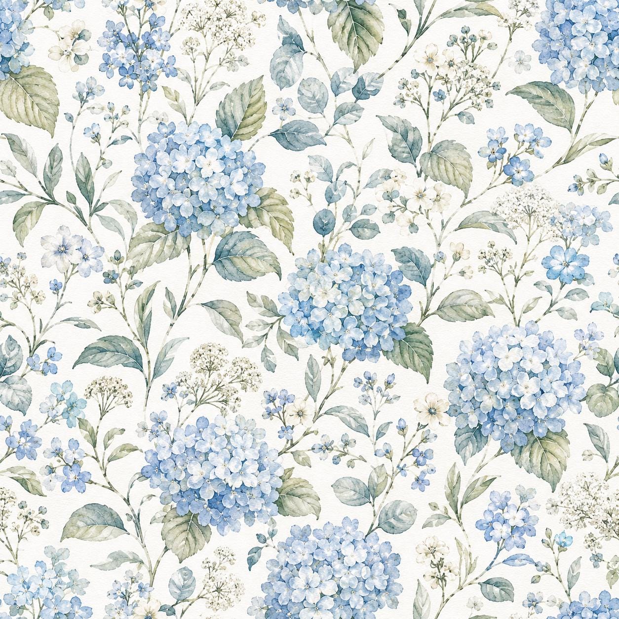 Blue Hydrangea Wallpaper: White Floral Wall Mural
