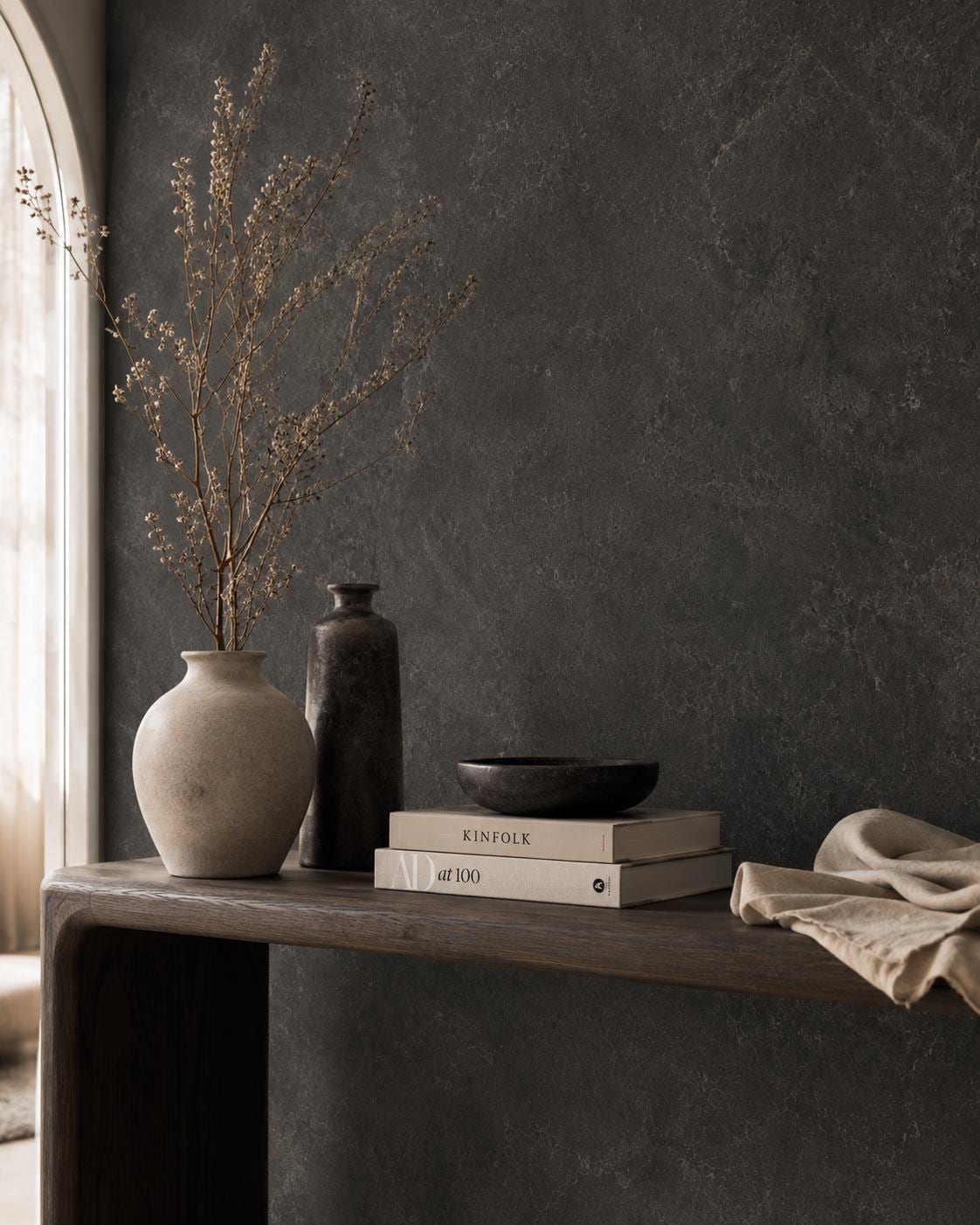Soft Black Stone Wallpaper: Dark Textured Wall Mural