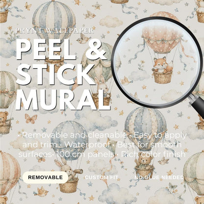 Vintage Balloon Animal Wallpaper: White Nursery Wall Mural