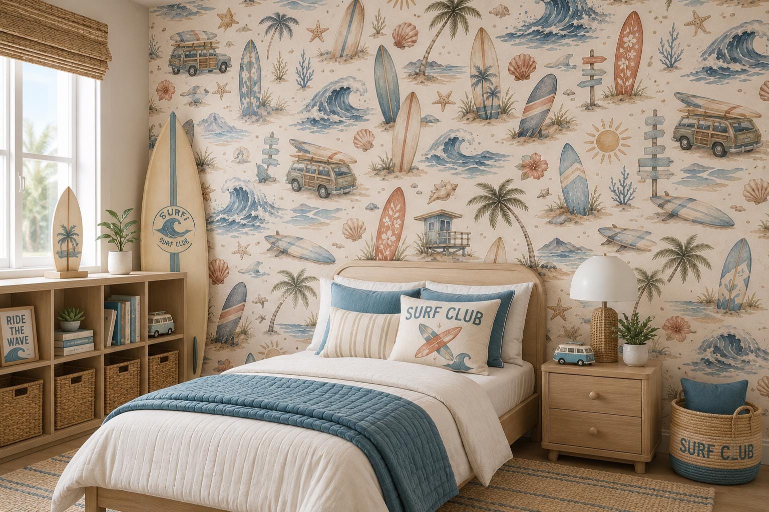 Surf Club Wallpaper: Coastal Kids Sports Wall Mural