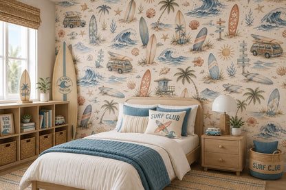 Surf Club Wallpaper: Coastal Kids Sports Wall Mural