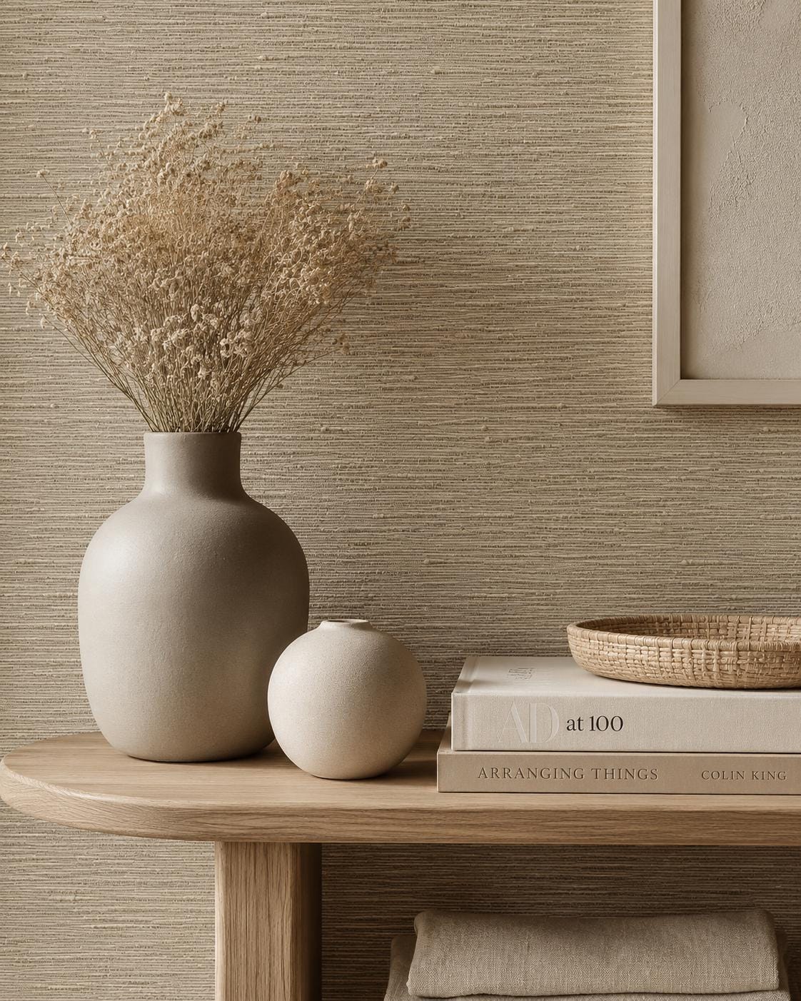 Taupe Grasscloth Wallpaper: Neutral Woven Wall Mural