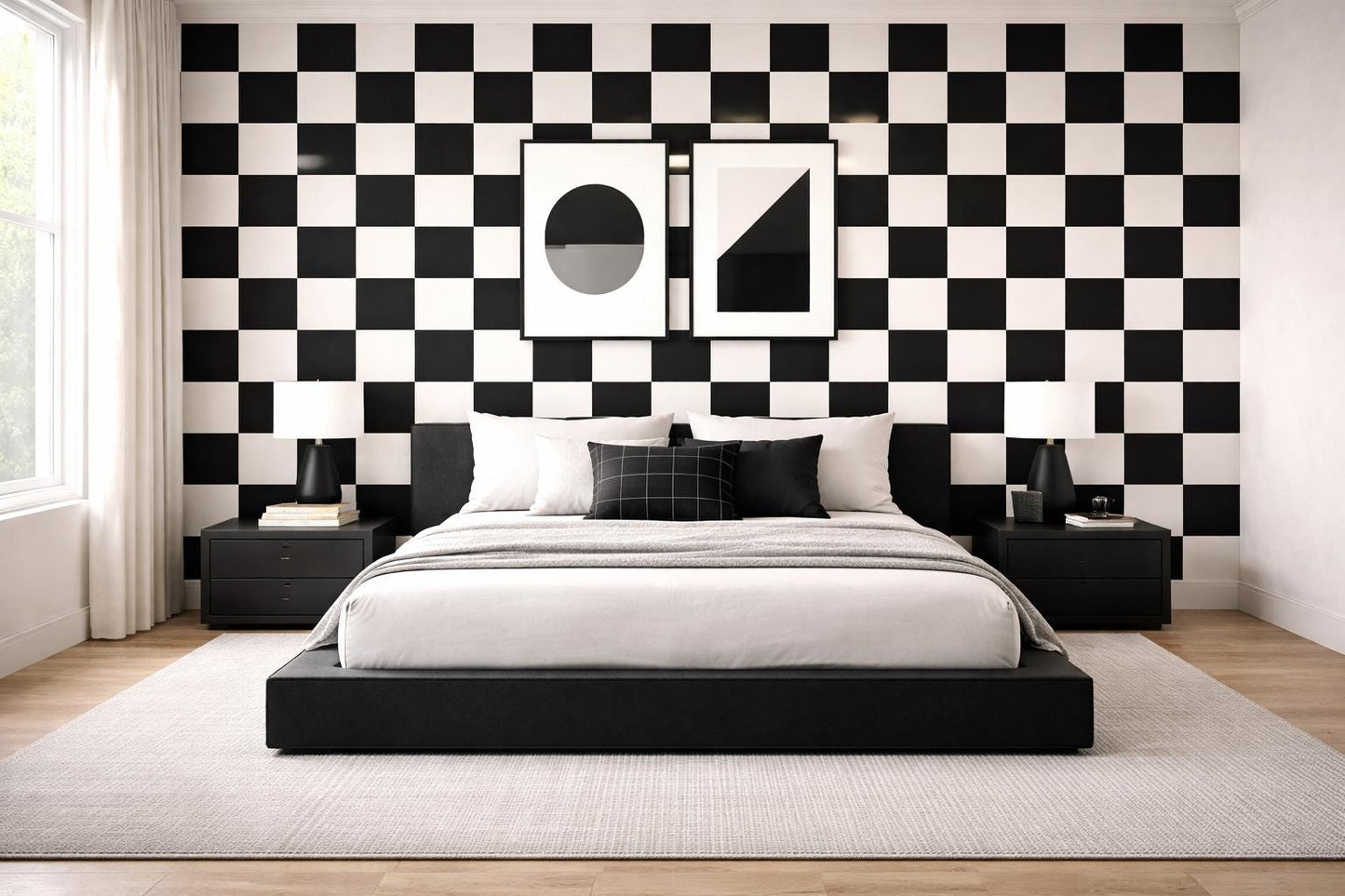 Black Checkerboard Wallpaper: Bold Geometric Tile Wall Mural
