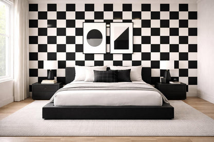 Black Checkerboard Wallpaper: Bold Geometric Tile Wall Mural