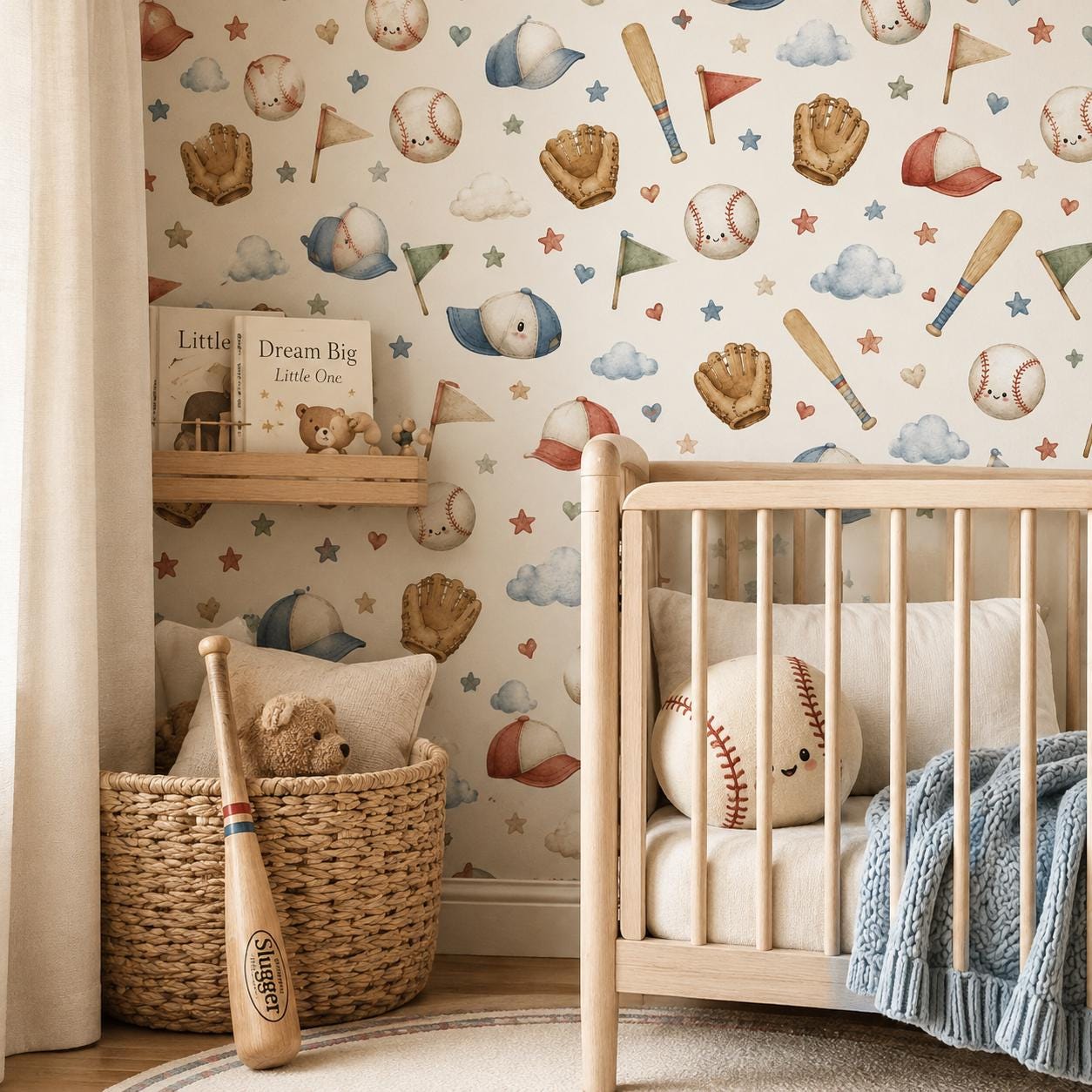 Baseball Bat Wallpaper: Classic Sports Nursery Wall Mural