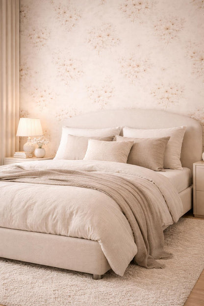 Cream Floral Wallpaper: Neutral Botanical Peel and Stick Wall Mural