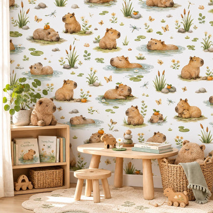 Capybara Nursery Wallpaper: Custom Peel and Stick Animal Mural