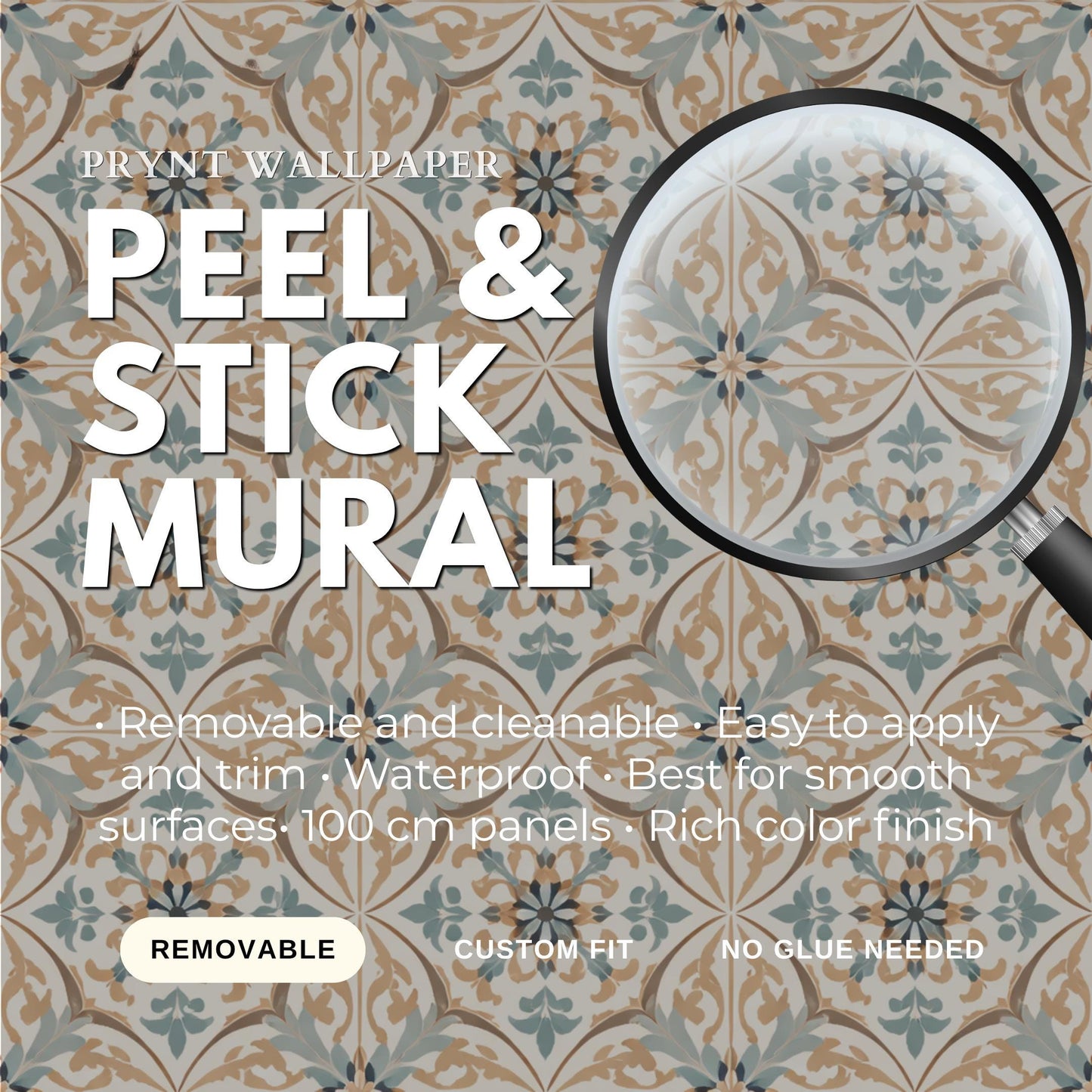 Vintage Mediterranean Tile Wallpaper Peel and Stick Blue Beige Wall Mural