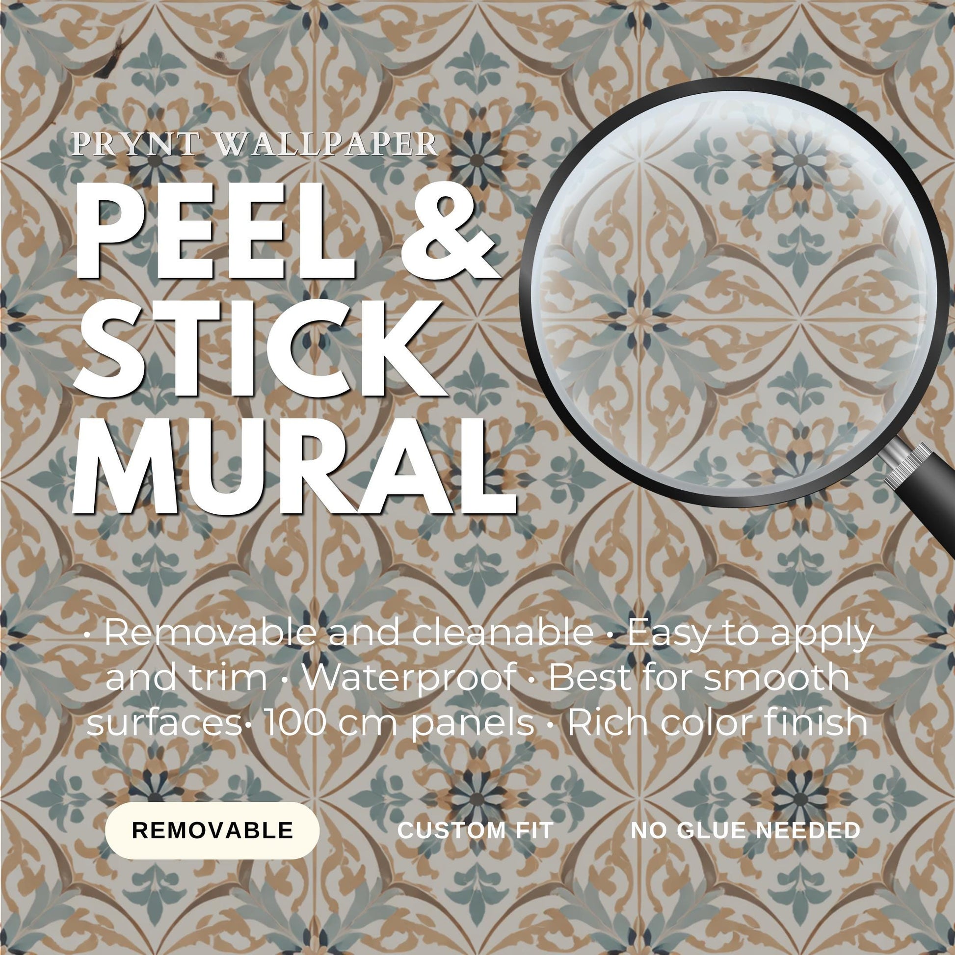Vintage Mediterranean Tile Wallpaper Peel and Stick Blue Beige Wall Mural