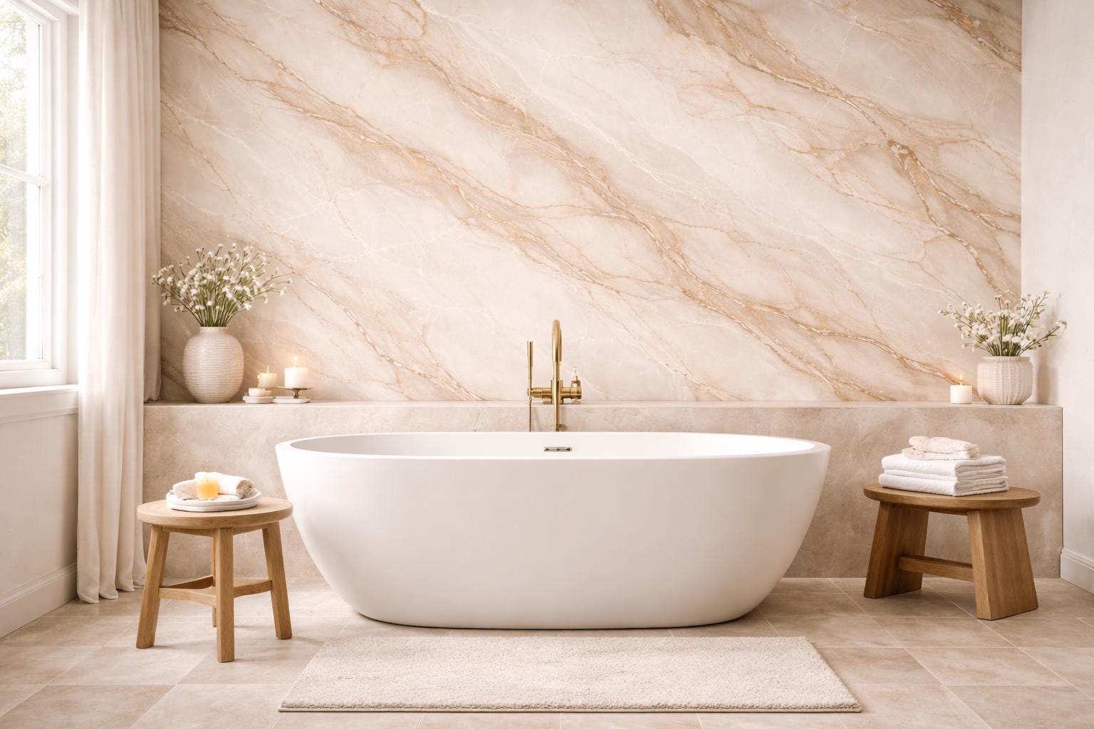 Elegant Marble Wallpaper: Soft Beige Luxury Peel and Stick Wall Mural