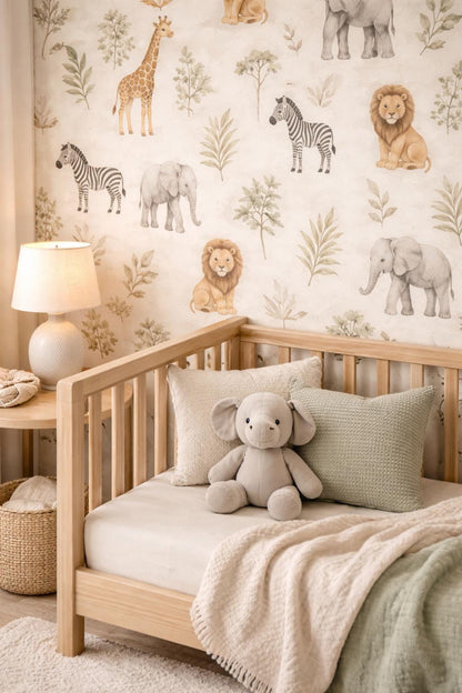Safari Animal Wallpaper: Neutral Nursery Wall Mural
