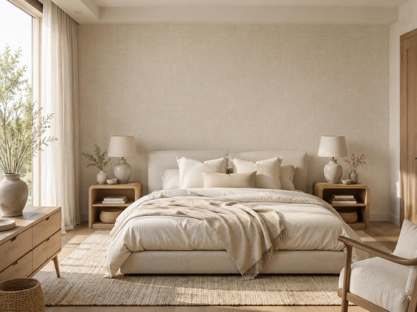 Linen Texture Wallpaper: Neutral Fabric Wall Mural