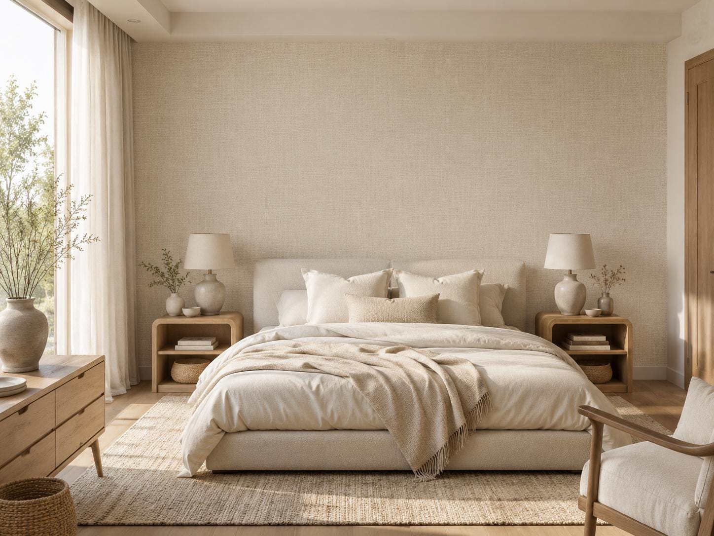 Linen Texture Wallpaper: Neutral Fabric Wall Mural