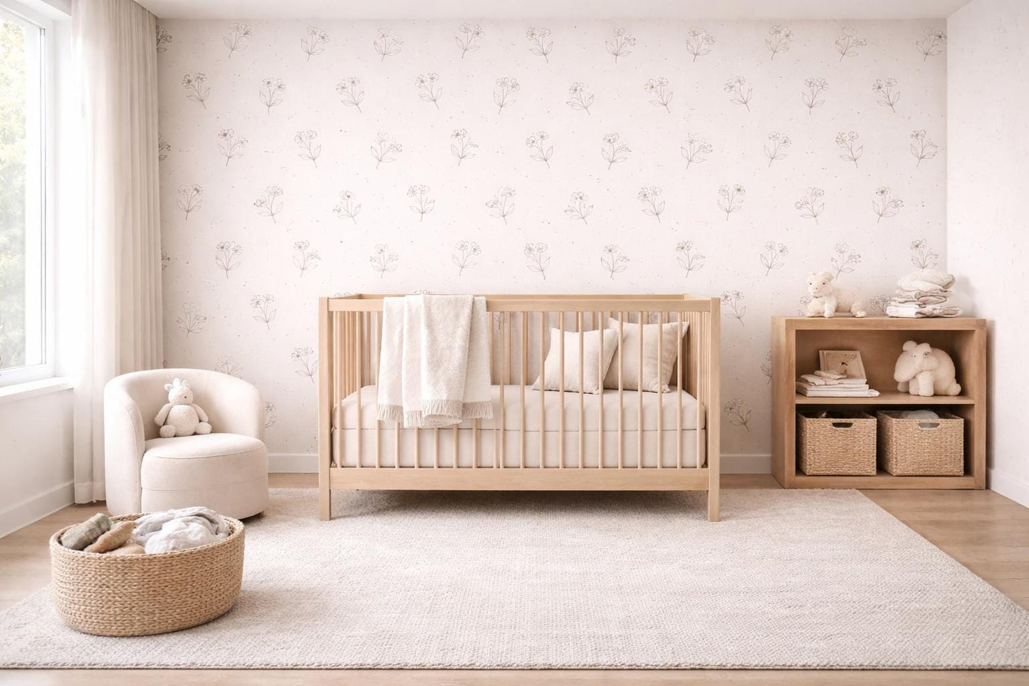Floral Line Wallpaper: Minimal Botanical Wall Mural