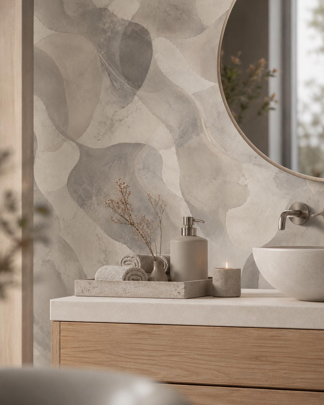 Smoky Grey Abstract Wallpaper: Soft Stone Wall Mural