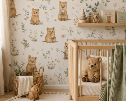 Custom Quokka Meadow Nursery Wallpaper: Australian Animal Mural (Peel and Stick)